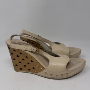Vintage Oakley Hollow Point Wedge Heel Sandals Cream/Gold Size 8.5